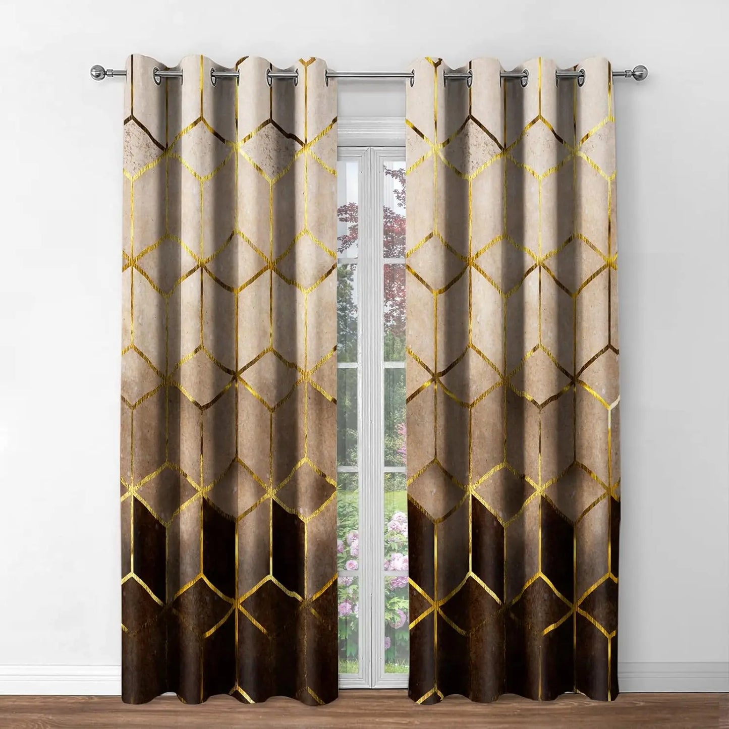 Jekeno Marble Curtains Retro Abstract Brown Brick Stone Wall Decor Home Bedroom Living Room Darkening Grommet Window Drapes 2 Pa