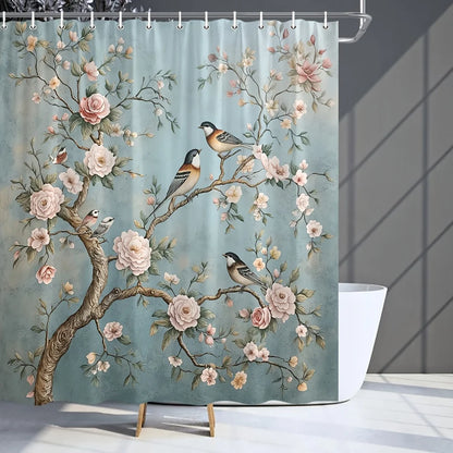 Blooming Branches and Birds Shower Curtain- Multi-Style Bath Decor, Perfect for Those Who Love Nature-Inspired and Practical