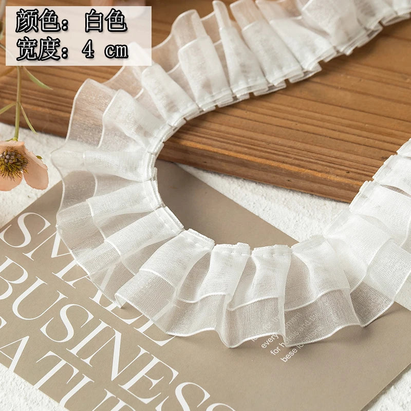 2meters High Quality 2024 Pleated Lace Ribbon Trimming For Party Dress Decorative Clothing Diy Crafts Supplies Needlework Fabric