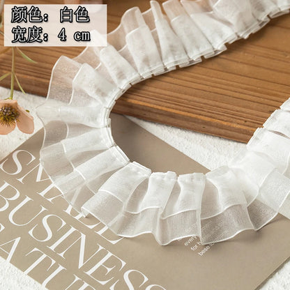 2meters High Quality 2024 Pleated Lace Ribbon Trimming For Party Dress Decorative Clothing Diy Crafts Supplies Needlework Fabric