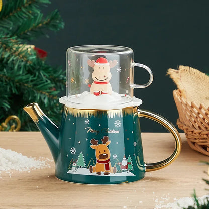 Christmas elk tea set European-style home kitchen set cute cartoon ceramic teapot gift cute flower tea set