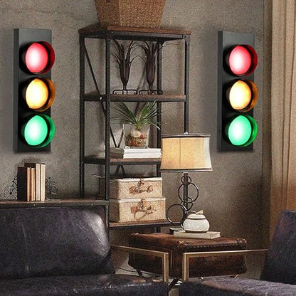 Traffic Light Wall Lamp LED with Remote Control 3-Color Adjustable Signal Lamps Bar Living Room Restaurant Decoration Llighting