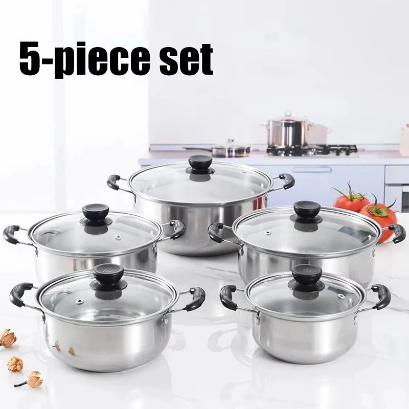 5pcs / Set Pots en acier inoxydable Cuisine anti-magnétique Pots polyvalents à double fond Stockpot Induction antiadhésive Suise de cuisine