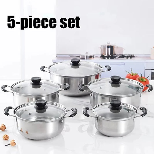 5pcs/set Stainless Steel Pots Anti-magnetic Cooking Multi-purpose Pots Double Bottom Stockpot Non-Stick Induction Cookware