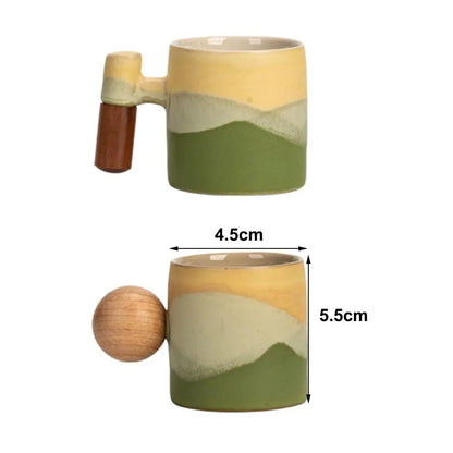 Creative Ceramic Coffee Mug Wood Handle Microwave Dishwasher Safe Coffee Cup Handmade 70ML Porcelain Mug Milk Cocoa Hot Tea