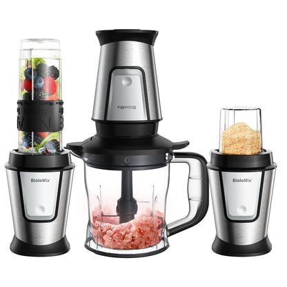 Biolomix 3 em 1 processador de alimentos multifuncional 700w portátil espremedor liquidificador pessoal smoothie misturador picador de alimentos e moedor seco