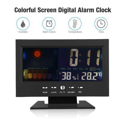 5-i-1 LED digital vekkerklokke kalenderdisplay termometer luftfuktighetsmonitor med snooze-funksjoner