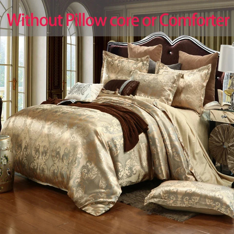 2/3PCS Luxury Jacquard Bedding Set King  Size Duvet Cover Flower Golden High Quality  with 2 Pillowcase（single 1 Pillowcase）