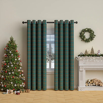 Classic Christmas Plaid Pom Pom Curtains Semi-Blackout for Balcony/Bay Window American Style Decor