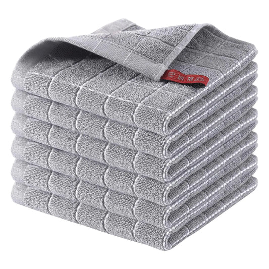 6 Pack 100% Cotton Terry Kitchen Dish Cloths, Ultra Soft and Absorbent Dish Towels for Washing Dishes Cleaning, 12 x 12inches