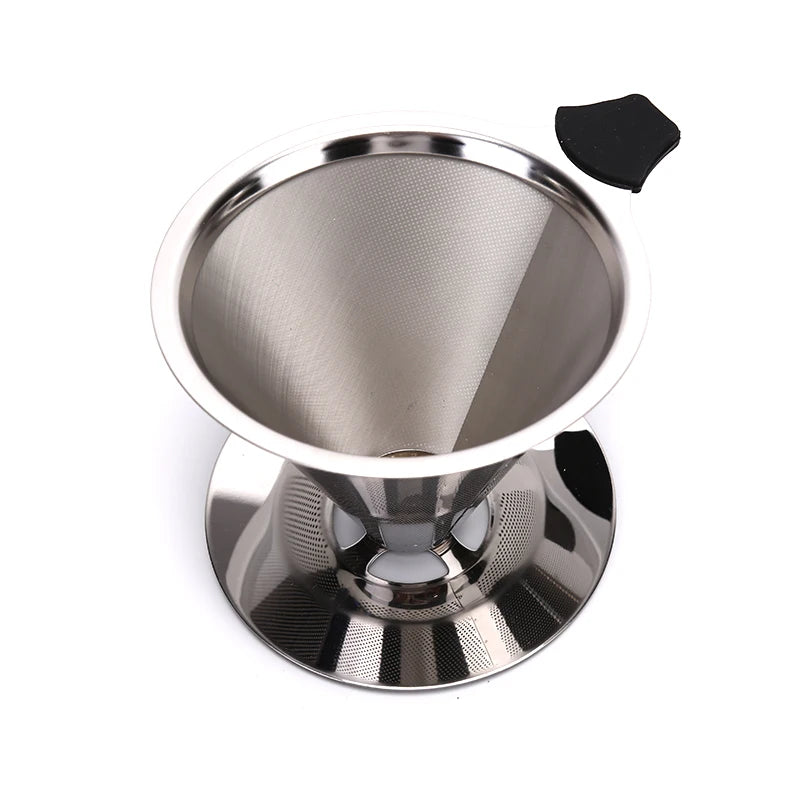 1Pcs Stainless Steel Reusable Coffee Filter Holder Pour Over Mesh Tea Dripper Cup With Base