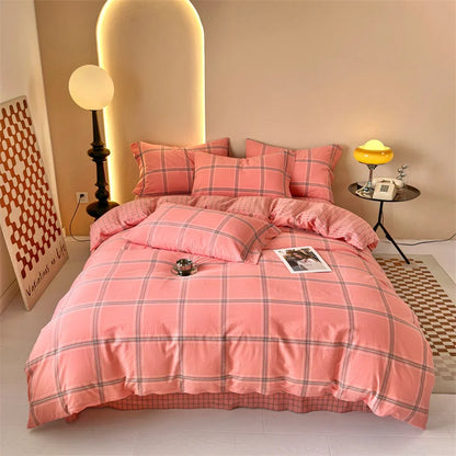 Pure Cotton Japanese Style Duvet Cover With Plaid Print  King Four Seasons Universal Bedding Cover Comfortable and Skin-friendly