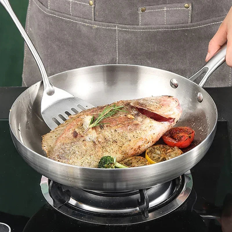 304 Edelstol Bratping Pan, nonstick Pan frittéiert Steak Pot net onkloer Kitfware fir Gaslager an Induktiounsaker