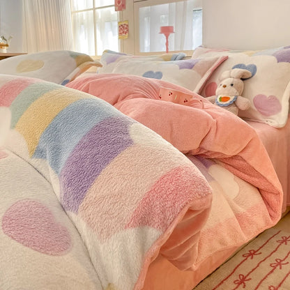 White Plant Flower Milk Velvet Duvet Cover Green Reversible Soft Skin-friendly Comforter Cover Adult Kid Bedroom Winter Bedding