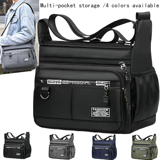 Men's Waterproof Crossbody Bag - Large Nylon/Oxford Shoulder Bag for Travel & Work (Casual Anti-Theft Sling Pack)