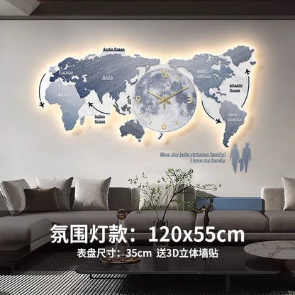 World map creative wall clock living room light luxury high sense 2024 new Internet celebrity simple modern acrylic clock