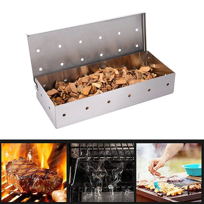 LMETJMA Smoker Box For Gas Grill or Charcoal Grill Stainless Steel Smoke Box Grilling Smoking Box Works with Wood Chips JT43