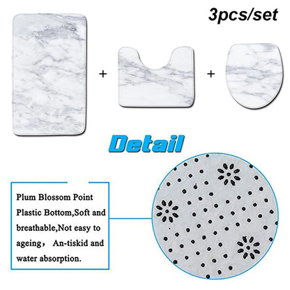 3pcs High Quality Washable Home Decor Marble Pattern Bath Mats Bathroom Mat Set Pedestal Rug Toilet Seat Lid Cover