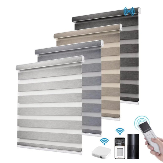 2025Customized Blinds Wifi And Phone Control Dual Fabric Rechargeable Zigbee  Motor Motorized Zebra Roller Blinds For Window