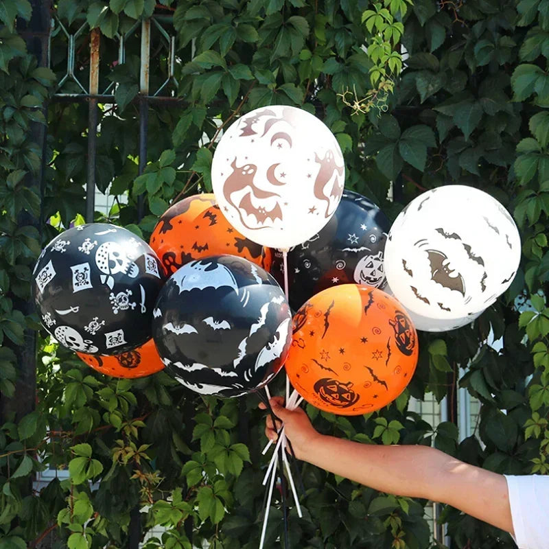 30/10pcs Scary Halloween Balloons Kids Toys Pumpkin Skeleton Ghost Bar Party Decor Balloon Halloween Black Orange Latex Balloon