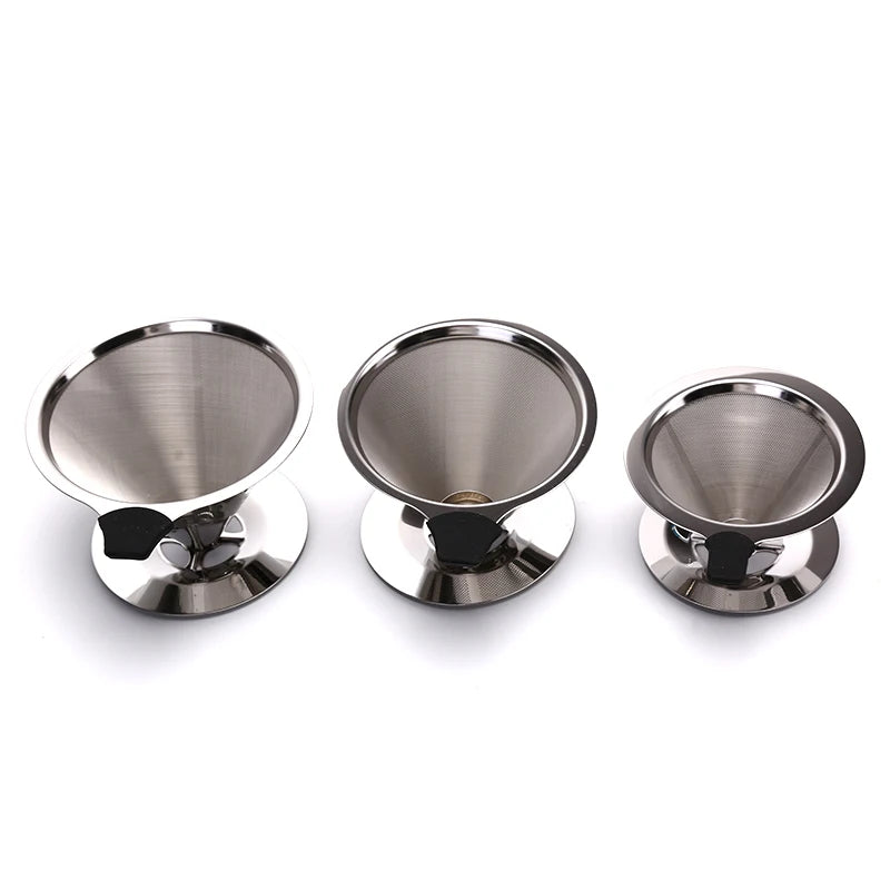 1Pcs Stainless Steel Reusable Coffee Filter Holder Pour Over Mesh Tea Dripper Cup With Base