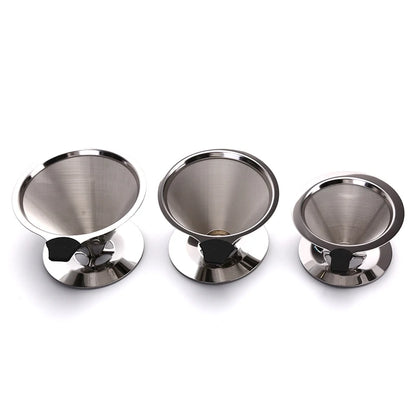 1Pcs Stainless Steel Reusable Coffee Filter Holder Pour Over Mesh Tea Dripper Cup With Base