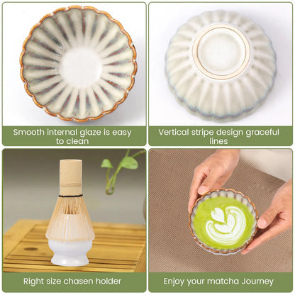 6Pcs Matcha TeaSet Exquisite Craftsmanship Japanese Matcha Making Set with Bowls Whisk&Holder Teaspoon Sifter Matcha Giftbox