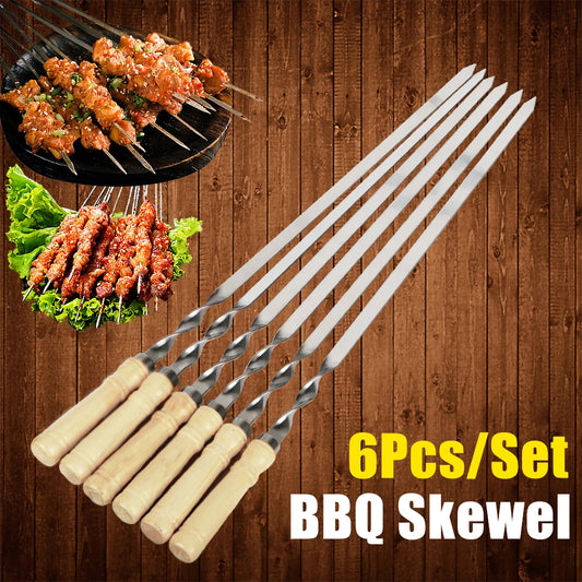 Wood BBQ furcă din oțel inoxidabil din aer liber grătar 55cm 21,65 "grătar de grătar baston lung mâner shish kebab bbq frigarui