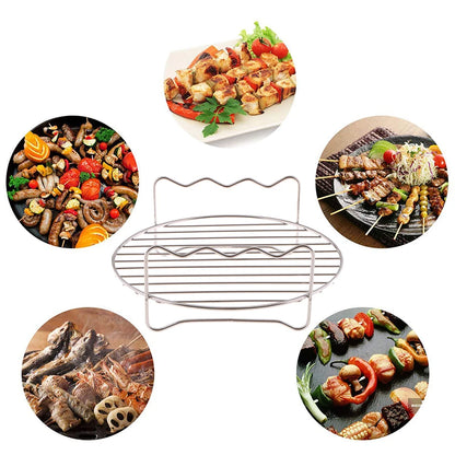 Stainless Steel Grill Baking Pan Skewers Air Fryer Holder Grill Double Barbecue Baking Pan Replacement BBQ Kitchen Tools