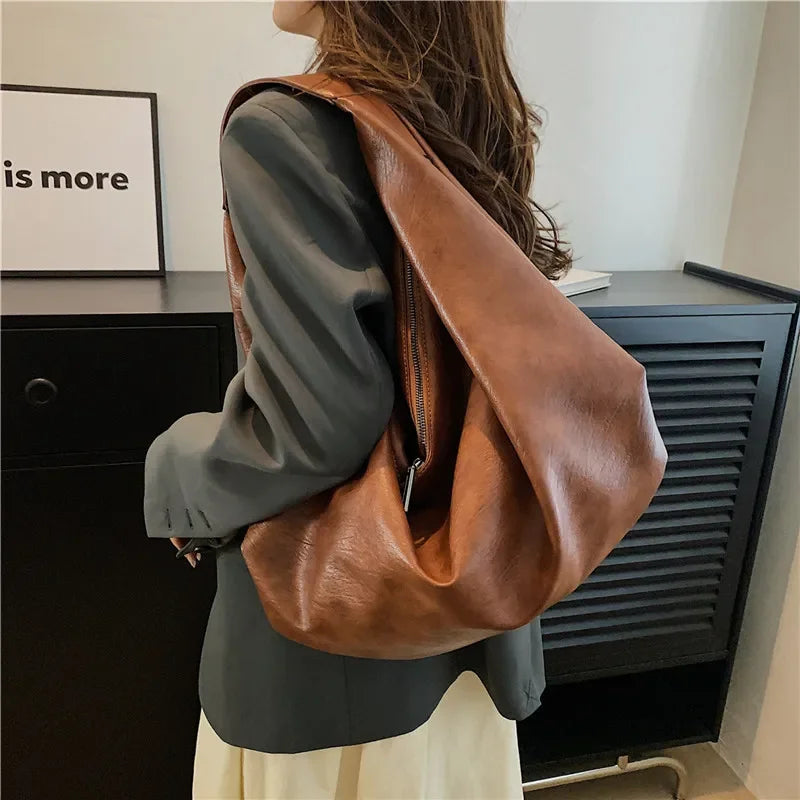 Bolsas de ombro pretas grandes para mulheres grandes saco de compras hobo cor de cor sólida qualidade de couro macia bola crossbod