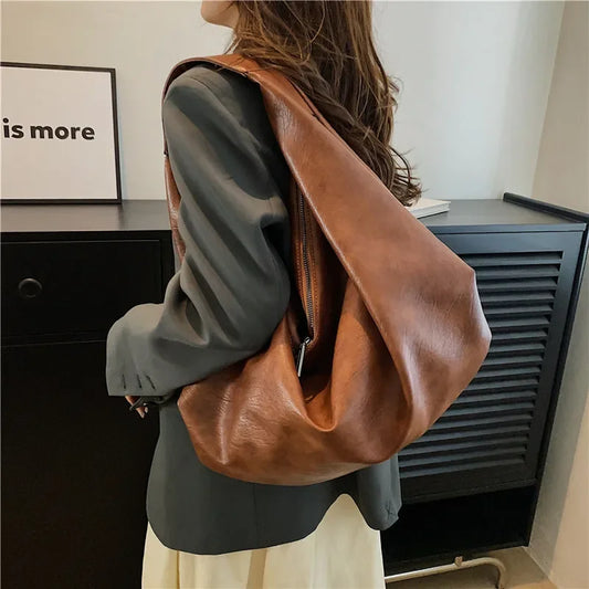 Grote zwarte schoudertassen voor vrouwen grote hobo shopper tas vaste kleurkwaliteit zacht lederen crossbody handtas lady reistas tas