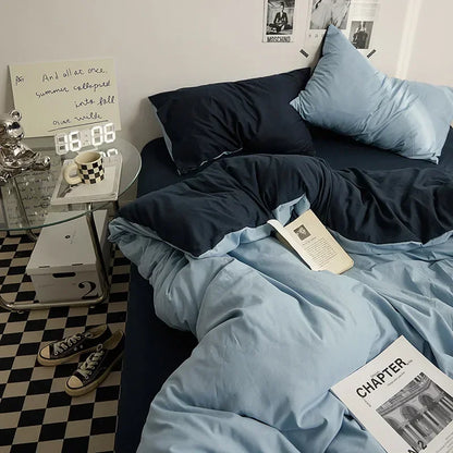 High Quality  Solid Color Double Washed Cotton Bedding 4 Pieces Set Student Dormitory Bed Linen Duvet Set Bed Suit