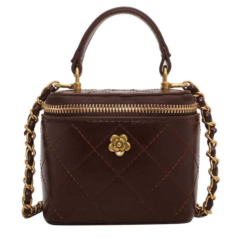 Small  Shoulder Bucket Bag For Women Classic Mini Clutches Female Small Square Box Crossbody Metal Chain Handbag