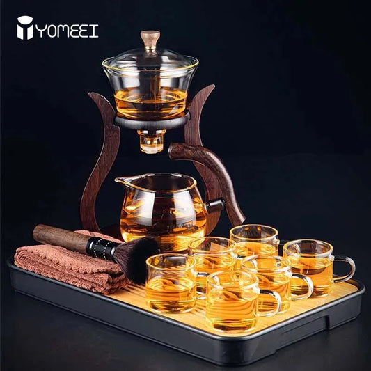 YOMEEI Heat-Resistant Glass Tea Set Magnetic Water Diversion Rotating Cover Bowl Automatic Tea Maker Lazy Kungfu Teapot Drinking