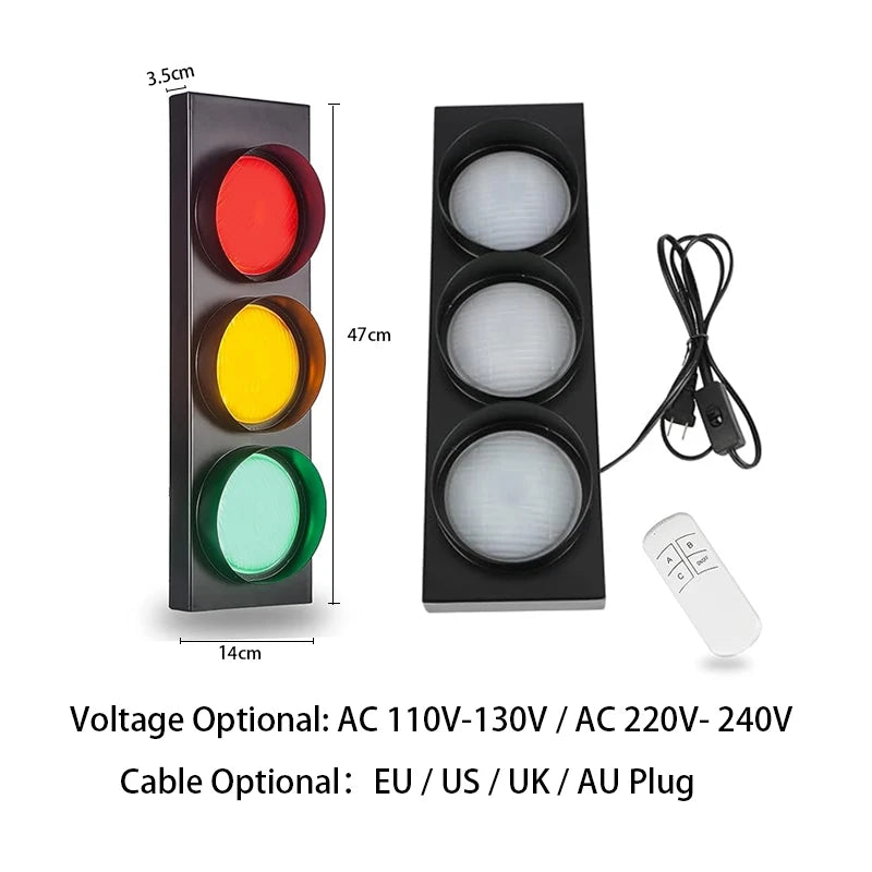 Traffic Light Wall Lamp LED with Remote Control 3-Color Adjustable Signal Lamps Bar Living Room Restaurant Decoration Llighting