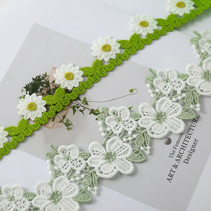 1yards Green and White Water-soluble Milk Silk Sunflower Embroidery Lace Trim Clothing Accessories Home Decoration Lace Ribbon