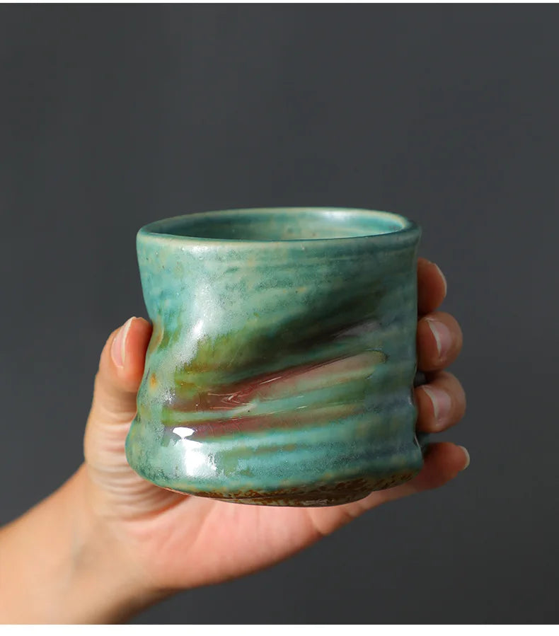 Stoneware Espresso Cups Vintage Hand-pinched Pleated Latte Art Cups Second-hand Ceramic Niche Design Afternoon Tea Cups