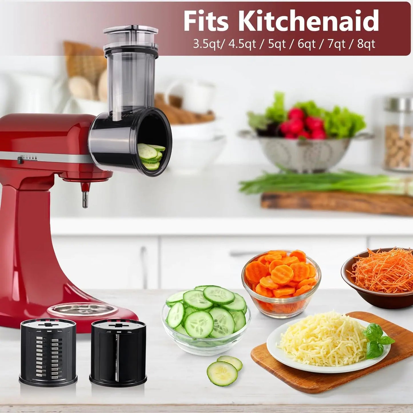 Nasadka do szatkowania do miksera stojącego KitchenAid, tarka do sera, nasadka do krajalnicy do warzyw, akcesoria do krajalnicy 5 ostrzy