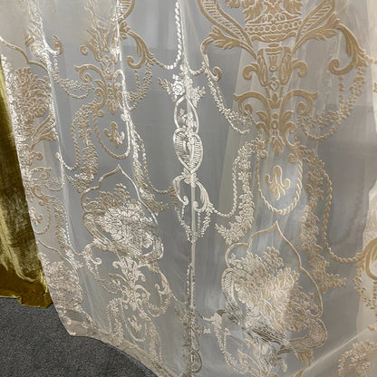 Silk Velvet Foil Stamping Luxury Gold Blackout Curtains for Living Room Bedroom Dining Nature Vertically Custom Size White Tulle