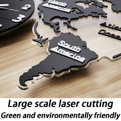 Large 3d Wall Clock Creative World Map Wall Clocks Living Room Luxury Decoration Clock Modern Design Bedroom Silent Clocks