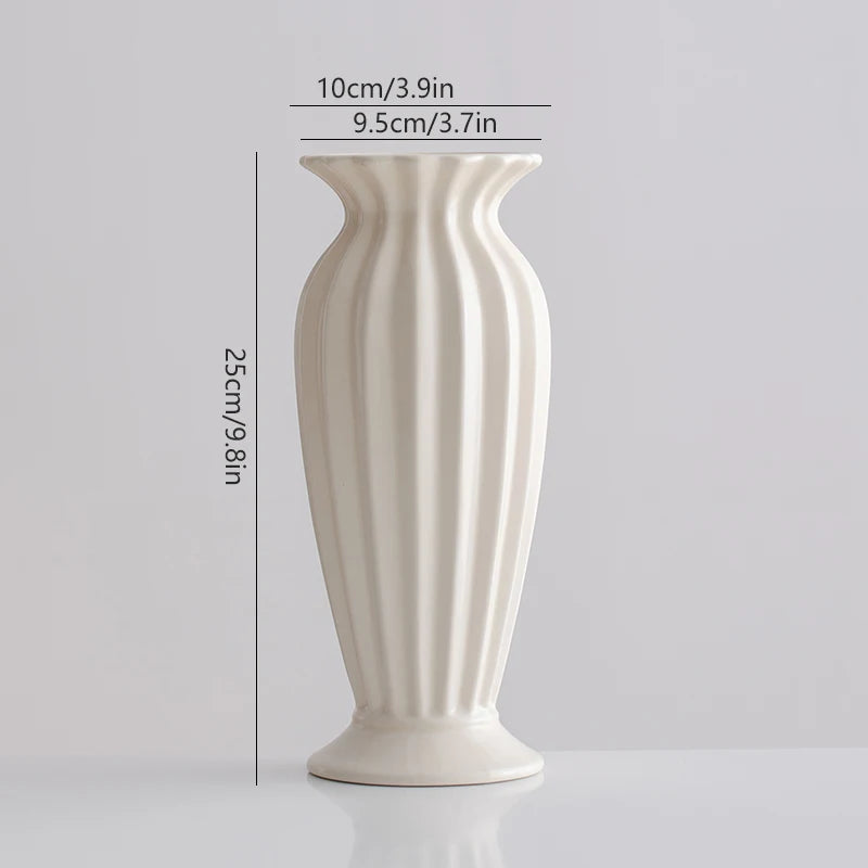 Shumen Simple Cream White Ceramic Flower Vase for Decorating Dry Flowers and Artificial Flowers for Living Room TV Stand Flower