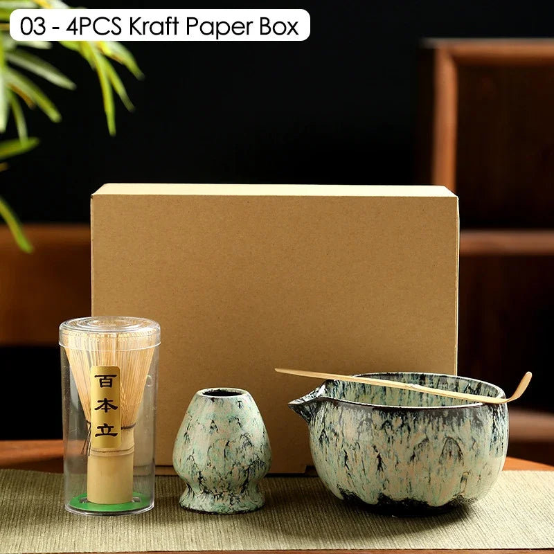 4PCS/6PCS Japanese Ceramic Matcha Teaset Safe Bamboo Brush Teaspoon Whisk Holder for Matcha Lover DIY Tea-Making Tools