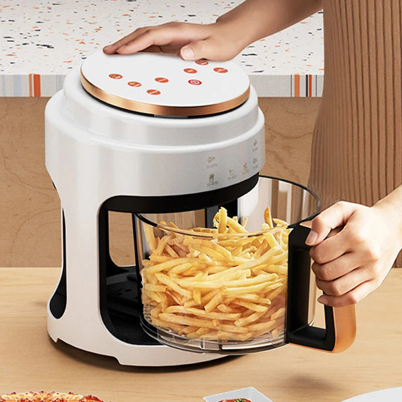 Air Fryer 3L капацитет Визуално масло без масло, фритюрнически многофункционален автоматичен домакински 360 ° Светодиодна сензорен екран за печене на маслени екран петък