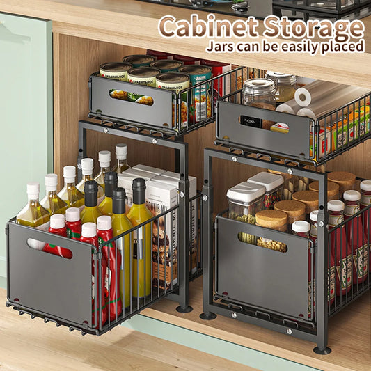 Under 2L Sink Organizer Home Sliding Cabinet Basket Bathroom Living Room Save Space Kitchen Organizer Shelf