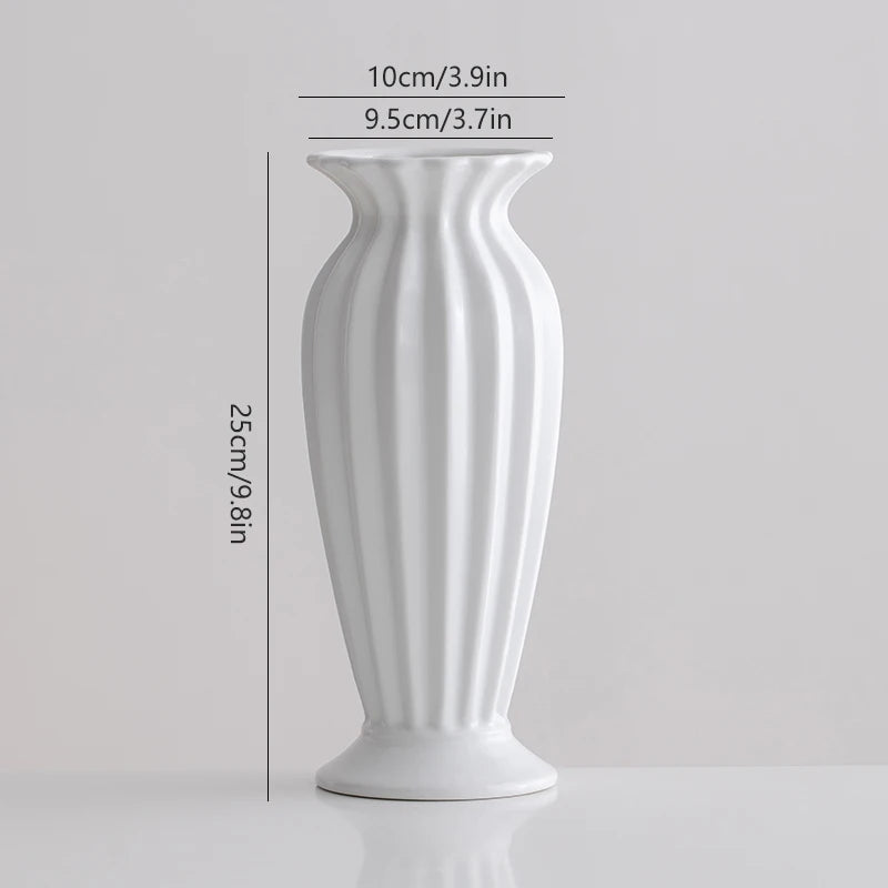 Shumen Simple Cream White Ceramic Flower Vase for Decorating Dry Flowers and Artificial Flowers for Living Room TV Stand Flower