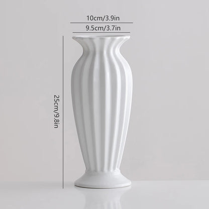 Shumen Simple Cream White Ceramic Flower Vase for Decorating Dry Flowers and Artificial Flowers for Living Room TV Stand Flower