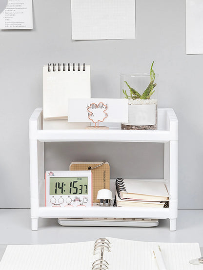 Minimalist Desktop Double-Layer Storage Rack Household Plastic Bathroom Small Stationery Organizing Pure White Multifunctional