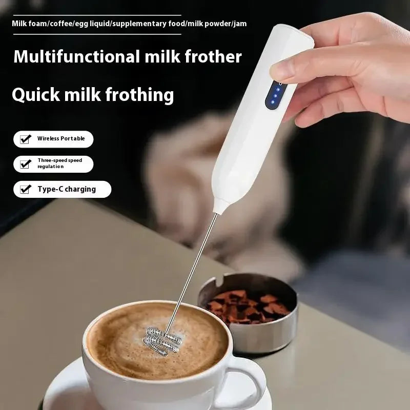 Electric Milk Frother Mini Handheld Wireless Powerful Type-C Rechargeable Convenience Coffee Milk Whipping Kitchen Whisks
