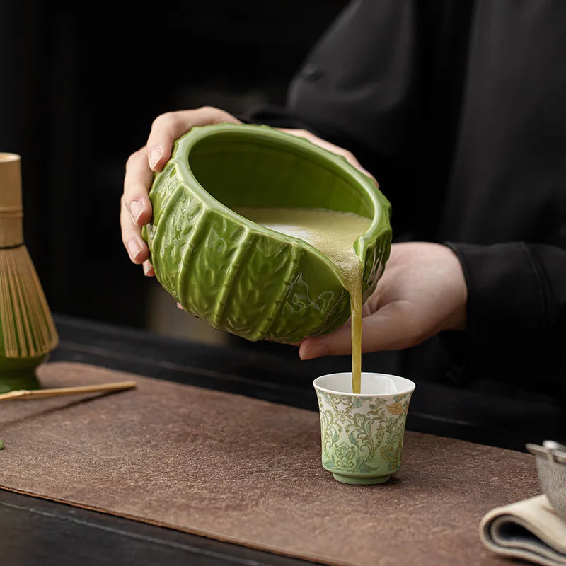 Japanese Cactus Matcha Set with Ceramic Bowl Bamboo Matcha Whisk Teaspoon Tea Sets Tea Lovers Gifts Tea-making Tools Accessories