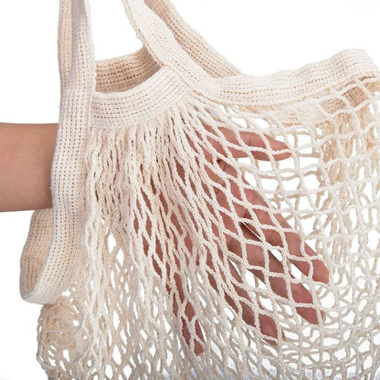 1pc Reusable Grocery Mesh Bag Organic Cotton String Shopping Bags Long Handle For Fruit Vegetable Storage